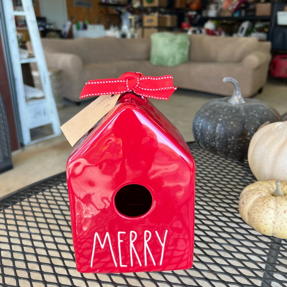RAE DUNN RED MERRY SQUARE BIRDHOUSE NWT